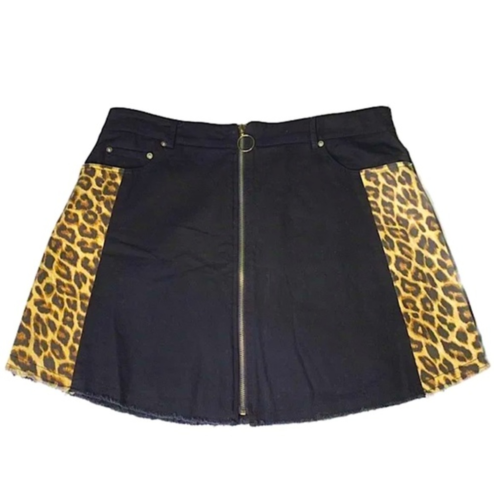 F21 SMALL Miniskirt Black Leopard Denim‎